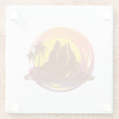Abzeichen mit tropischer Vulkanlandschaft und Palm Glasuntersetzer (Rückseite)