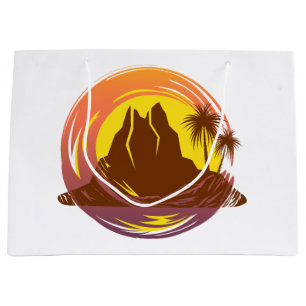 Abzeichen mit tropischer Vulkanlandschaft und Palm Große Geschenktüte