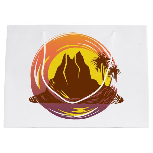 Abzeichen mit tropischer Vulkanlandschaft und Palm Große Geschenktüte (Vorderseite)