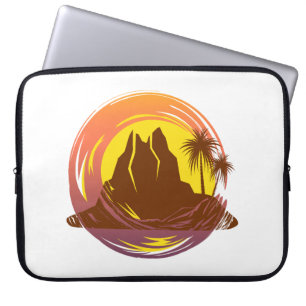 Abzeichen mit tropischer Vulkanlandschaft und Palm Laptopschutzhülle