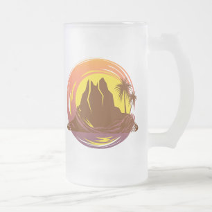 Abzeichen mit tropischer Vulkanlandschaft und Palm Mattglas Bierglas