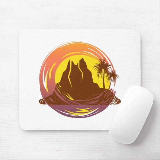 Abzeichen mit tropischer Vulkanlandschaft und Palm Mousepad (Mit Mouse)