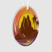 Abzeichen mit tropischer Vulkanlandschaft und Palm Ornament (Vorderseite)