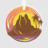 Abzeichen mit tropischer Vulkanlandschaft und Palm Ornament (Rückseite)