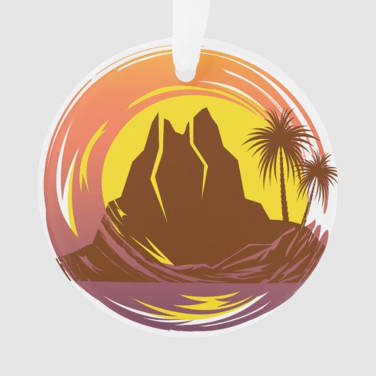 Abzeichen mit tropischer Vulkanlandschaft und Palm Ornament (Vorderseite)