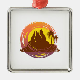 Abzeichen mit tropischer Vulkanlandschaft und Palm Ornament Aus Metall