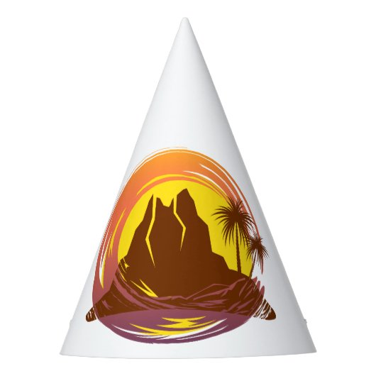 Abzeichen mit tropischer Vulkanlandschaft und Palm Partyhütchen (Vorderseite)