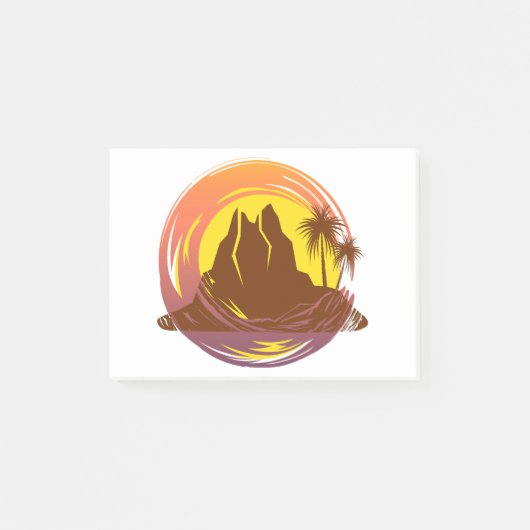 Abzeichen mit tropischer Vulkanlandschaft und Palm Post-it Klebezettel (Vorderseite)