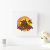 Abzeichen mit tropischer Vulkanlandschaft und Palm Quadratische Wanduhr (Zuhause)