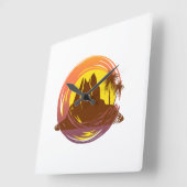 Abzeichen mit tropischer Vulkanlandschaft und Palm Quadratische Wanduhr (Winkel)