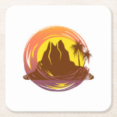 Abzeichen mit tropischer Vulkanlandschaft und Palm Rechteckiger Pappuntersetzer (Vorderseite)