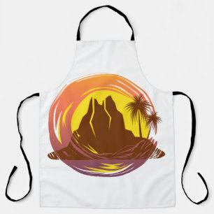 Abzeichen mit tropischer Vulkanlandschaft und Palm Schürze