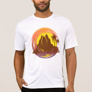 Abzeichen mit tropischer Vulkanlandschaft und Palm T-Shirt