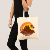 Abzeichen mit tropischer Vulkanlandschaft und Palm Tragetasche (Vorderseite (Produkt))
