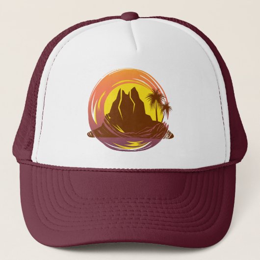 Abzeichen mit tropischer Vulkanlandschaft und Palm Truckerkappe (Vorderseite)