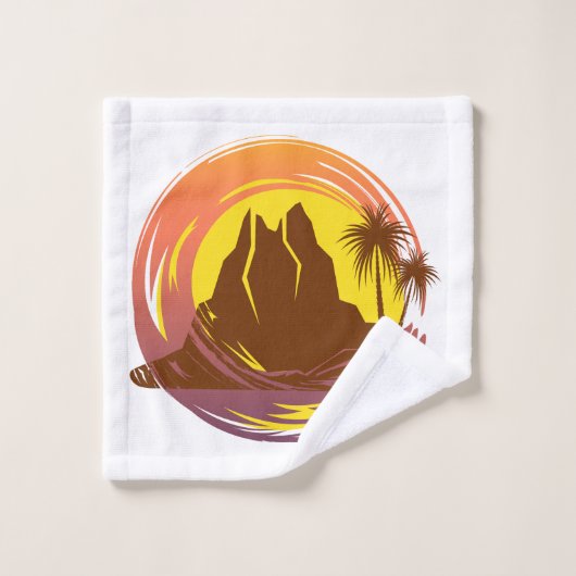 Abzeichen mit tropischer Vulkanlandschaft und Palm Waschlappen (Waschlappen)
