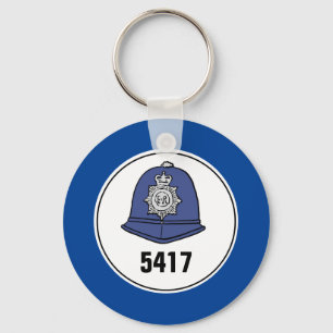 Abzeichen Nummer. Polizeibeamten Helm. Schlüsselan Schlüsselanhänger