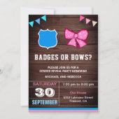 Abzeichen oder Bows Gender Reveal Party Einladung (Vorderseite)