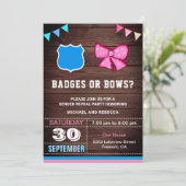 Abzeichen oder Bows Gender Reveal Party Einladung (Stehend Vorderseite)