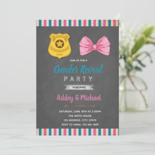 Abzeichen oder Buggeschlecht zeigen Party Einladun Einladung (Stehend Vorderseite)