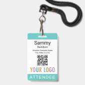 Abzeichen-QR-Logo für Veranstaltungen Türkis blau Ausweis (Vorderseite mit Lanyard)