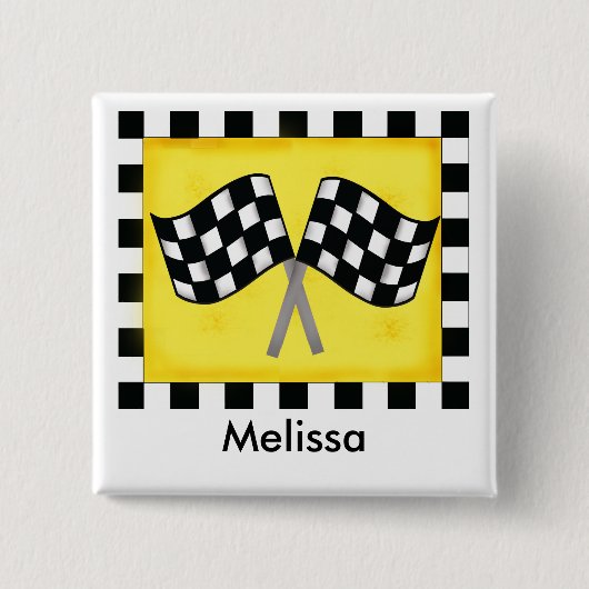Abzeichen "Schwarz-weiß Waving Checkered Flag Name Button (Vorderseite)