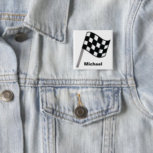 Abzeichen "Schwarz-weiß Waving Checkered Flag Name Button (Beispiel)