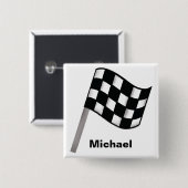 Abzeichen "Schwarz-weiß Waving Checkered Flag Name Button (Vorne & Hinten)