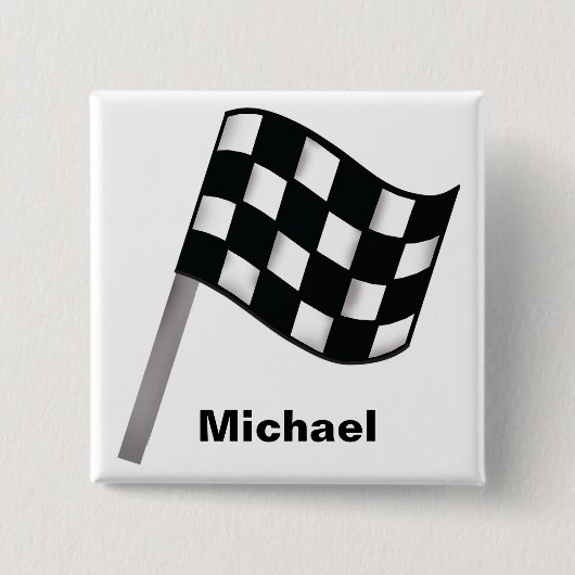 Abzeichen "Schwarz-weiß Waving Checkered Flag Name Button (Vorderseite)