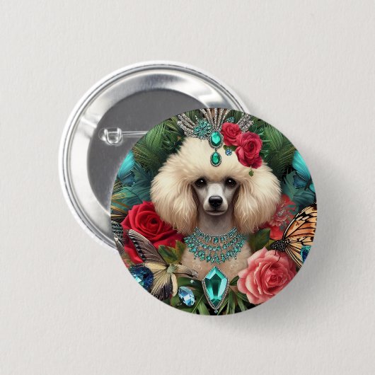 Abzeichen White Poodle Art Button (Vorne & Hinten)