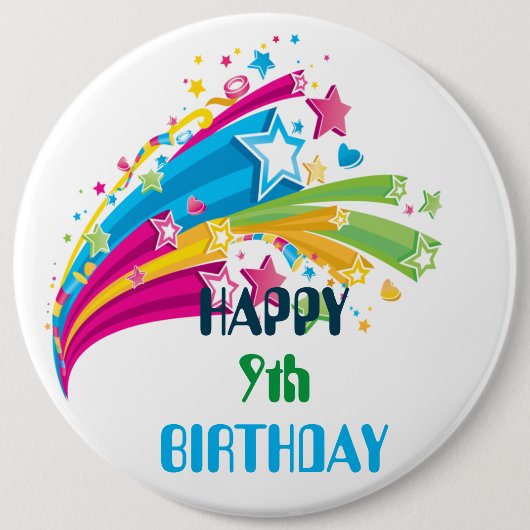 Abzeichen zum Geburtstag - Happy 9. Geburtstag Button (Vorderseite)