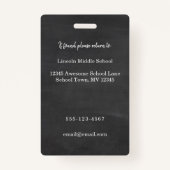 Abzeichen zur Identifizierung von Schullehrern Ausweis (Rückseite)