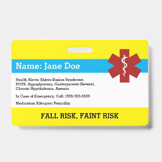 Abzeichen zur medizinischen Warnung Ausweis (Front)