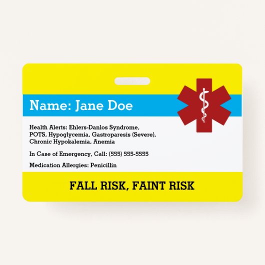 Abzeichen zur medizinischen Warnung Ausweis (Vorderseite)