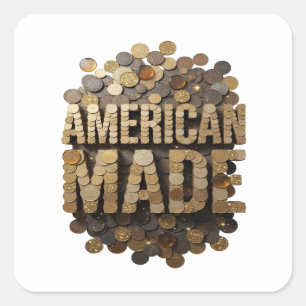 Abziehbarer Gold AMERICAN MADE Geschenkaufkleber Quadratischer Aufkleber