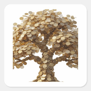 Abziehbares Silber-GELD-BAUM-Aufkleber-Design Quadratischer Aufkleber