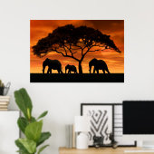 Acacia Elephant Sunset Poster (Heimbüro)