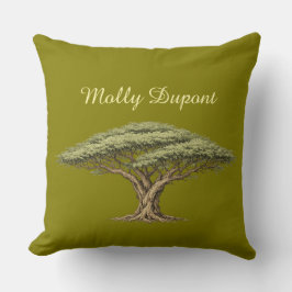 Acacia Tree Throw Pillow with Custom Name Kissen
