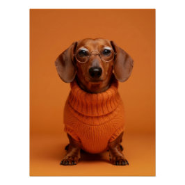 Academic Dachshund Portrait - Orange Sweater Dog Poster