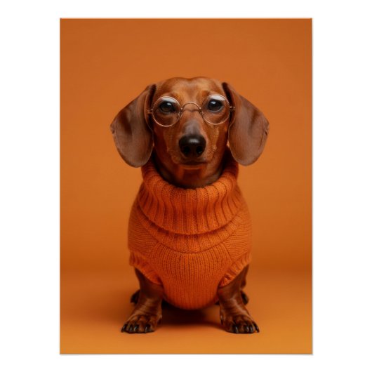 Academic Dachshund Portrait - Orange Sweater Dog Poster (Vorderseite)
