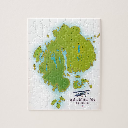 Acadia, Maine National Park Karte Reiseplan. Puzzle (Vertikal)