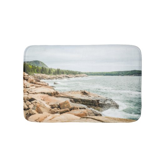 Acadia Maine Rocky Coastline Ocean Waves Badematte (Vorderseite)