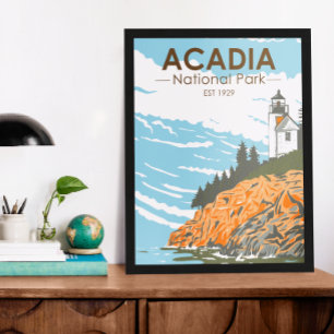 Acadia National Park Bar Harbor Leuchtturm Maine Poster