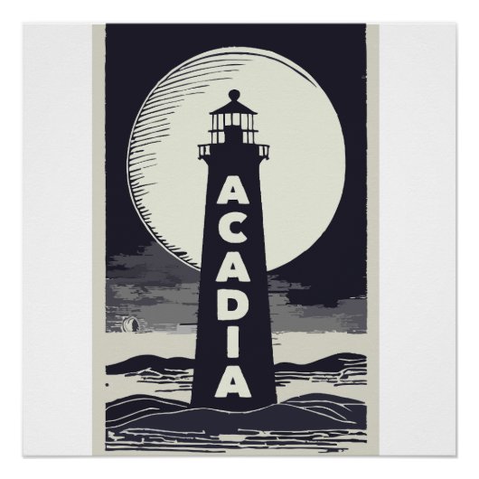 Acadia National Park Lighthouse Moon Poster (Vorderseite)