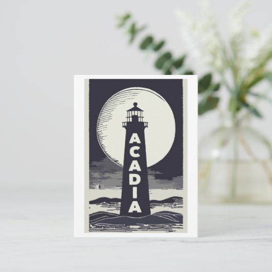 Acadia National Park Lighthouse Moon Postkarte (Stehend Vorderseite)