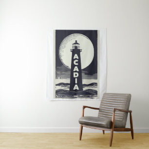 Acadia National Park Lighthouse Moon Wandteppich