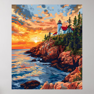 Acadia National Park, Maine Leuchtturm Reise Poster