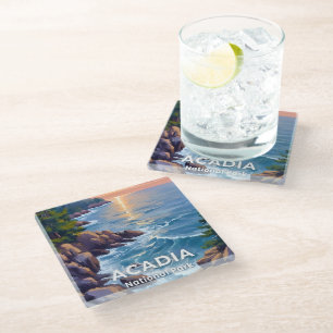 Acadia National Park   Maine Malerei Reise Kunst Glasuntersetzer