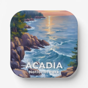Acadia National Park Maine Malerei Reise Kunst Pappteller