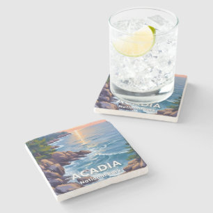 Acadia National Park   Maine Malerei Reise Kunst Steinuntersetzer